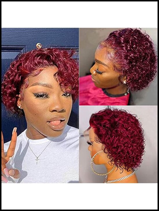 100% Human Hair Curly Pixie Cut Lace Front Wig - Glueless - 6 Inch
